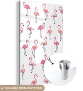 MuchoWow® Glasschilderij 20x30 cm - Schilderij acrylglas - Roze - Flamingo - Familie - Foto op glas - Schilderijen