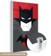 MuchoWow® Glasschilderij - Batman illustratie met een rode achtergrond - 40x60 cm - Acrylglas Schilderijen - Foto op Glas