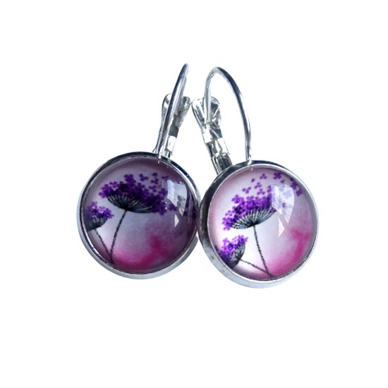 2 Love it Dandelion G - Boucles d'oreilles - Longueur 3 cm - Diamètre 12 mm - Violet - Rose - Wit - Couleur argent