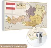 MuchoWow® Glasschilderij 40x20 cm - Schilderij acrylglas - Retro kaart van Oostenrijk - Foto op glas - Schilderijen