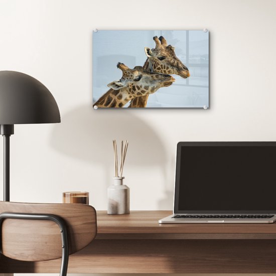 Peinture sur Verre - Girafes - Animaux - Ciel - 30x20 cm - Peintures Plexiglas