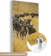MuchoWow® Glasschilderij 100x150 cm - Schilderij acrylglas - Kudde gnoes tijdens hun grote migratie in Afrika - Foto op glas - Schilderijen