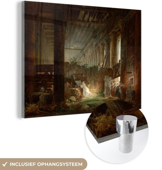 Foto: Muchowow glasschilderij een kluizenaar die bidt in de ru nes van een romeinse tempel schilderij van hubert robert 40x30 cm acrylglas schilderijen foto op glas