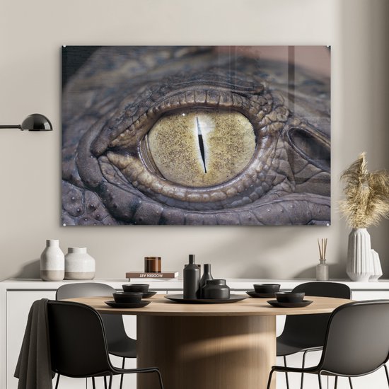 MuchoWow® Peinture sur verre - Oeil - Crocodile - Marron - 120x80 cm - Peintures sur verre acrylique - Photo sur Glas