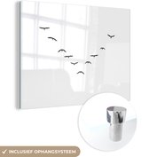 MuchoWow® Glasschilderij 120x90 cm - Schilderij acrylglas - Ganzen - Vogels - Wit - Foto op glas - Schilderijen
