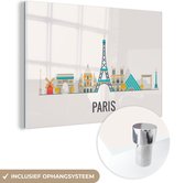 MuchoWow® Glasschilderij 180x120 cm - Schilderij acrylglas - Frankrijk - Parijs - Skyline - Foto op glas - Schilderijen
