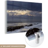 MuchoWow® Glasschilderij 180x120 cm - Schilderij acrylglas - De zee tijdens zonsondergang bij Westkapelle in Zeeland, Nederland - Foto op glas - Schilderijen