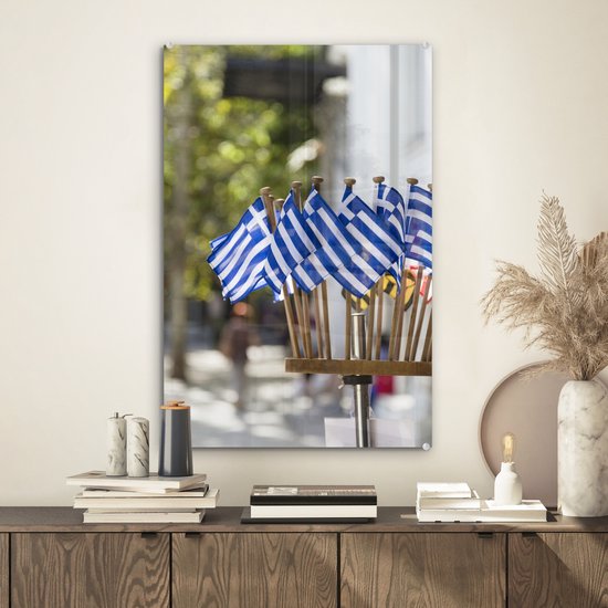 Drapeaux grecs comme souvenirs Plexiglas 40x60 cm - Tirage photo sur Glas (décoration murale en plexiglas)