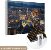 MuchoWow® Glasschilderij 120x80 cm - Schilderij acrylglas - Stad - Las Vegas - Nacht - Foto op glas - Schilderijen