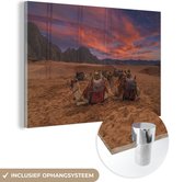 MuchoWow® Peinture sur verre 120x80 cm - Peinture sur verre acrylique - Chameaux dans le désert du Sahara au coucher du soleil - Photo sur verre - Peintures