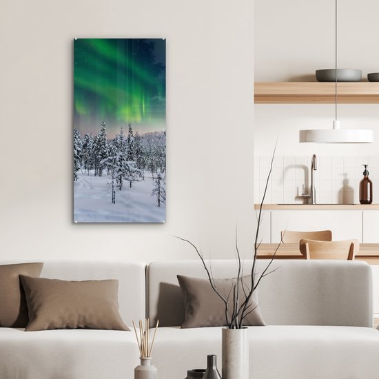 MuchoWow® Peinture sur verre 40x80 cm - Peinture sur verre acrylique - Paysage d'hiver en Finlande - Photo sur verre - Peintures
