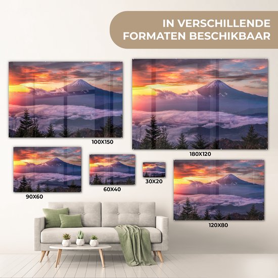 MuchoWow® Peinture sur Verre - Montagnes dans la brume - 120x80 cm - Peintures Acrylique - Photo sur Glas