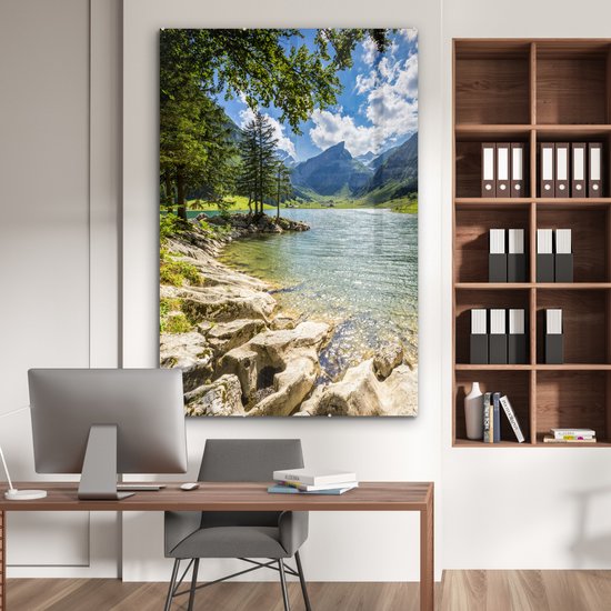 ® Glasschilderij 120x180 cm - Schilderij acrylglas - Zomer in een Zwitsers landschap - Foto op glas - Muurdecoratie woonkamer - Wanddecoratie slaapkamer - Schilderijen