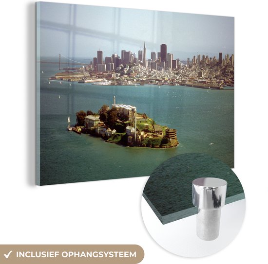 MuchoWow® Glasschilderij - San Francisco - Alcatraz - Eiland - 30x20 cm - Acrylglas Schilderijen - Foto op Glas