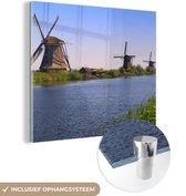 MuchoWow® Glasschilderij 20x20 cm - Schilderij acrylglas - Nederland - Molen - Water - Foto op glas - Schilderijen
