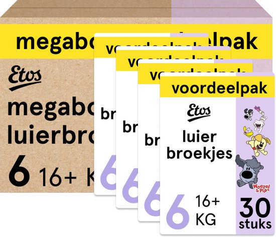 Etos Luierbroekjes - Woezel & Pip - Maat 6 - 16+ kg - Megabox Voordeelpak - 120 stuks - Etos