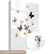 MuchoWow® Glasschilderij 120x160 cm - Schilderij acrylglas - Vlinders op witte achtergrond - Foto op glas - Schilderijen