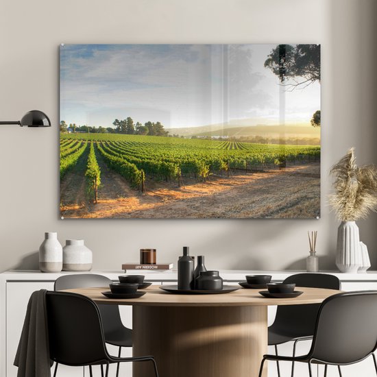 ® Glasschilderij 120x80 cm - Schilderij acrylglas - Wijngaard langs de weg - Foto op glas - Muurdecoratie woonkamer - Wanddecoratie slaapkamer - Schilderijen