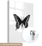 MuchoWow® Glasschilderij 30x40 cm - Schilderij acrylglas - Vlinder - Dieren - Retro - Zwart wit - Foto op glas - Schilderijen
