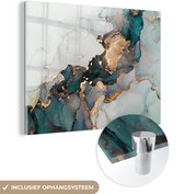 MuchoWow® Glasschilderij 40x30 cm - Schilderij acrylglas - Blauw - Marmer - Goud - Foto op glas - Schilderijen