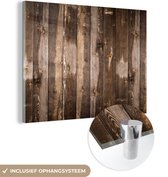 MuchoWow® Glasschilderij 40x30 cm - Schilderij acrylglas - Planken - Hout - Wood - Foto op glas - Schilderijen