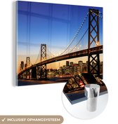 MuchoWow® Glasschilderij - Brug - San Francisco - Skyline - 160x120 cm - Acrylglas Schilderijen - Foto op Glas