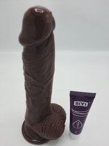 Erodit® Brown Chocolate Dildo, 20 cm, realistische penis met balzak- stevige zuignap, Dildo mannen Anaal- vaginaal, xxl Dildo met zuignap – unisex- Sekstoys- seksspeeltje voor man en vrouw. met glijmiddel