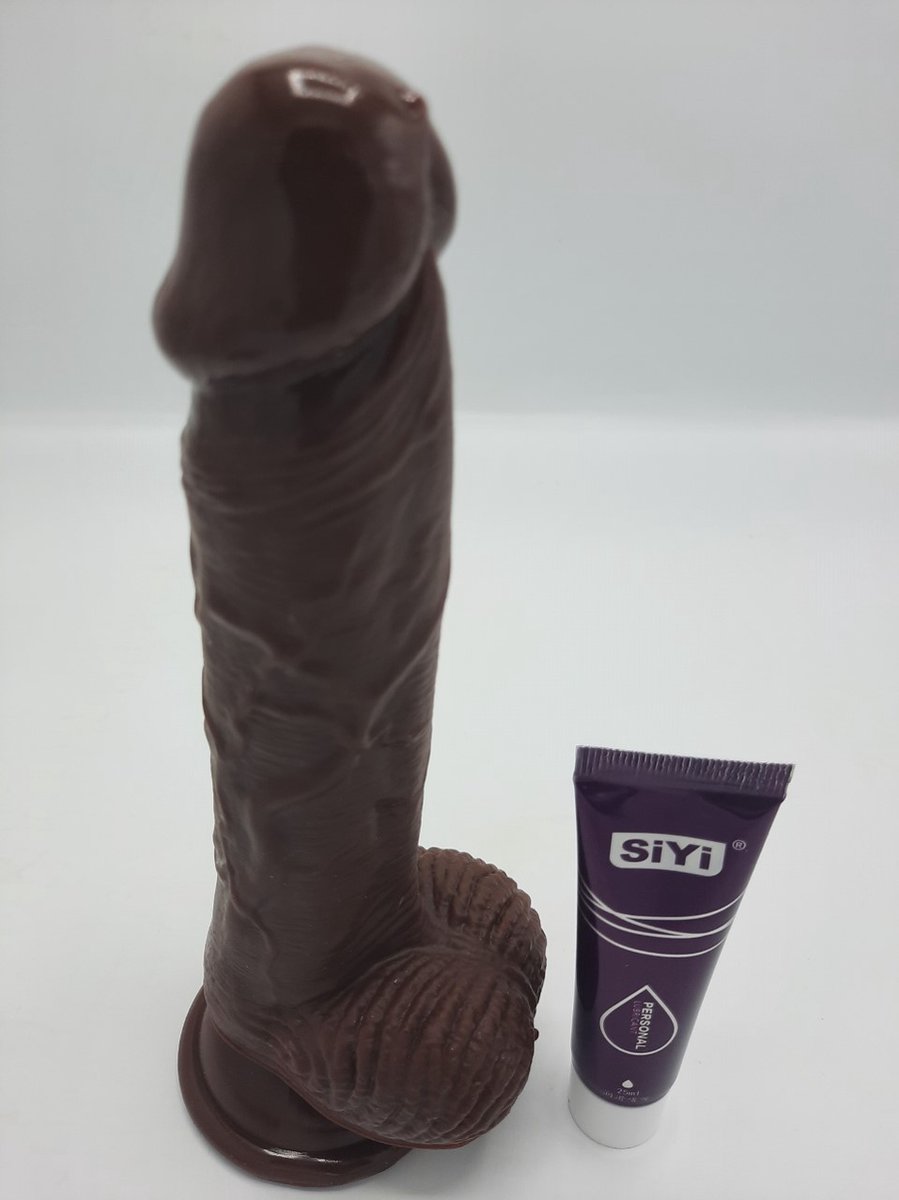 Goedkoopste Erodit® Brown Chocolate Dildo, 20 cm, realistische penis met balzak- stevige zuignap, Dildo mannen Anaal- vaginaal, xxl Dildo met zuignap – unisex- Sekstoys- seksspeeltje voor man en vrouw. met glijmiddel