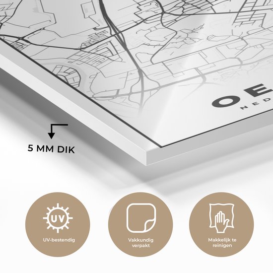 MuchoWow® Peinture sur Verre - Carte - Oegstgeest - Carte - Carte de la Ville - 80x120 cm - Peintures sur Verre Peintures - Photo sur Glas