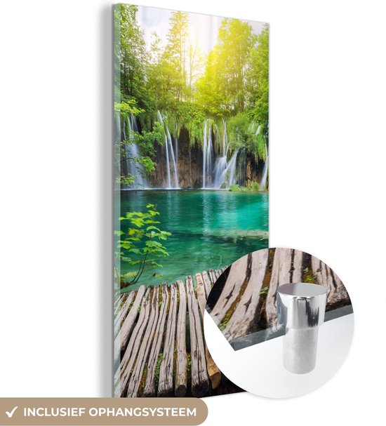 MuchoWow® Glasschilderij - Brug - Waterval - Natuur - Acrylglas Schilderijen - Foto op Glas