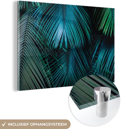 MuchoWow® Glasschilderij 180x120 cm - Schilderij acrylglas - Palmblad - Tropisch - Natuur - Jungle - Foto op glas - Schilderijen