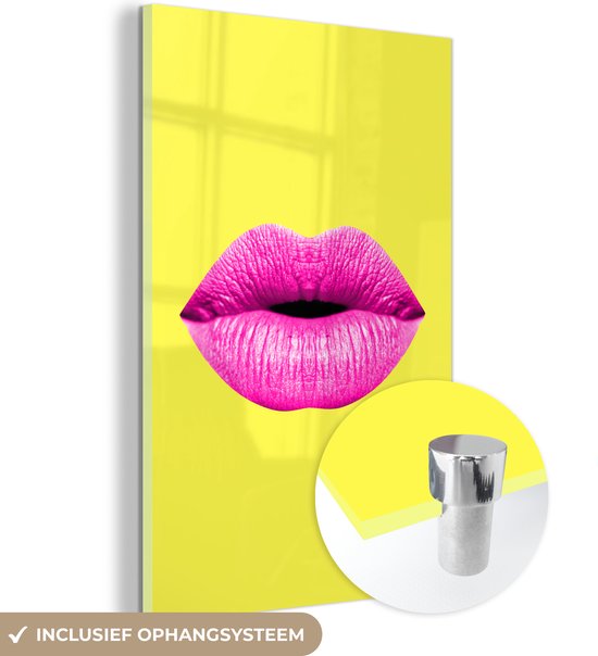 Peinture sur verre - Lèvres - Rose - Jaune - 20x30 cm - Peintures Plexiglas - Peintures salon verre