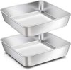 Moule à gâteau carré, acier inoxydable, moule à brownie carré plat de cuisson lot de 2, 20 x 20 x 5 cm, parfait pour les gâteaux/brownie/lasagne, sain et non toxique, passe au lave-vaisselle