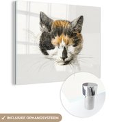 MuchoWow® Glasschilderij 40x30 cm - Schilderij acrylglas - Kop van een slapende kat - schilderij van Jean Bernard - Foto op glas - Schilderijen