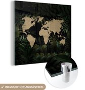 MuchoWow® Glasschilderij 20x20 cm - Schilderij acrylglas - Wereldkaart - Bloemen - Tropische planten - Foto op glas - Schilderijen