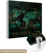 MuchoWow® Glasschilderij 20x20 cm - Schilderij acrylglas - Wereldkaart - Groen - Planten - Foto op glas - Schilderijen