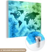 MuchoWow® Glasschilderij 50x50 cm - Schilderij acrylglas - Wereldkaart - Rook - Blauw - Foto op glas - Schilderijen