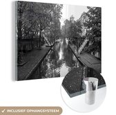 Peinture sur verre - Vue du vieux canal à Utrecht - noir et blanc - 60x40 cm - Peintures sur verre acrylique - Photo sur Glas