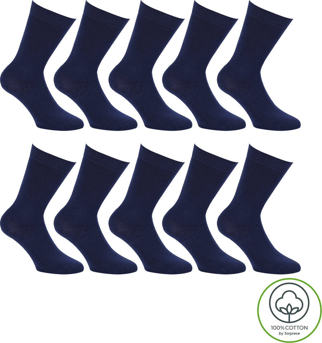 Sorprese 100% Katoenen Sokken - 10 Paar - Maat 39-42 - Donkerblauw - Sokken Dames - Sokken Heren - Aangenaam Dunne Naadloze Sokken - Cadeau