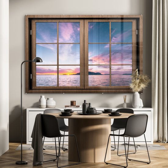 MuchoWow® Peinture sur Verre - Voir à Travers - Mer - Berg - 150x100 cm - Peintures sur Verre Acrylique - Photo sur Glas