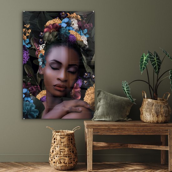 Peinture sur verre - Fleurs - Feuilles - Femmes - 60x90 cm - Peintures Plexiglas