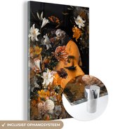 MuchoWow® Glasschilderij 100x150 cm - Schilderij acrylglas - Bloemen - Vrouw - Kleuren - Foto op glas - Schilderijen