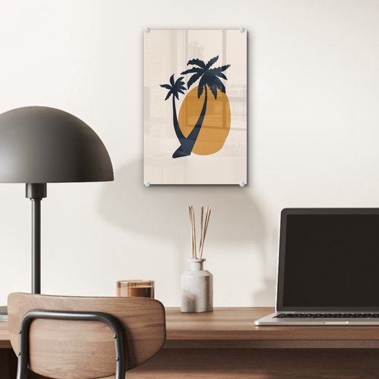 MuchoWow® Peinture sur verre 20x30 cm - Peinture sur verre acrylique - Palmier - Soleil - Pastel - Photo sur verre - Peintures