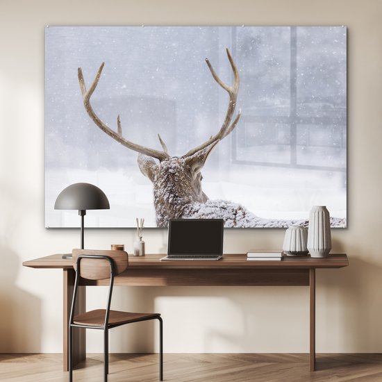 Peinture sur Verre - Cerf - Bois - Neige - Hiver - 150x100 cm - Peintures sur Verre Peintures - Photo sur Glas
