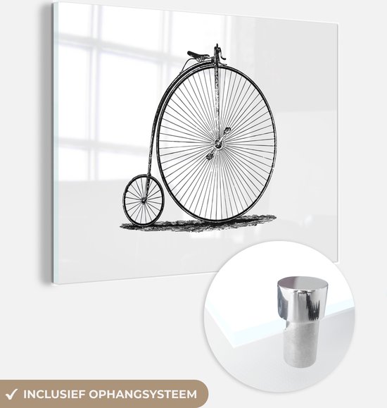 MuchoWow® Glasschilderij 40x30 cm - Schilderij acrylglas - Vintage fiets hoge bi - Foto op glas - Schilderijen