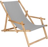 Springos - Chaise longue - Chaise de plage - Chaise longue - Réglable - Accoudoir - Bois de hêtre - Imprégné - Handgemaakt - Grijs