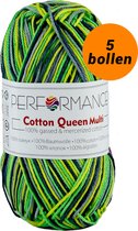 5 bollen Haakgaren - katoen groen gemêleerd (9535)- Cotton queen multi garen