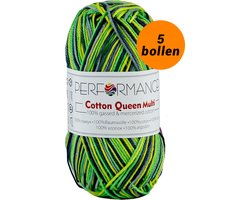 5 bollen Haakgaren - katoen groen gemêleerd (9535)- Cotton queen multi garen