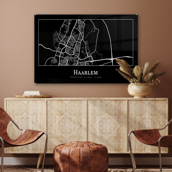 MuchoWow® Peinture sur verre - Carte - Haarlem - Plan de la ville - Carte - 90x60 cm - Peintures sur verre acrylique - Photo sur Glas