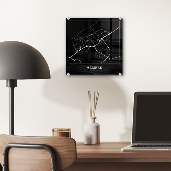 MuchoWow® Peinture sur verre - Plan de la ville - Almere - Carte - Carte - 20x20 cm - Peintures sur verre acrylique - Photo sur Glas